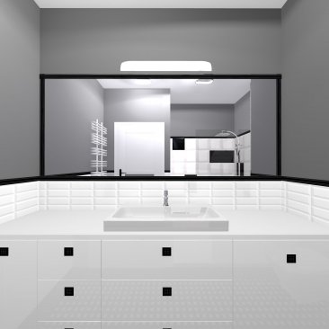 Nowoczesna łazienka w bieli, szarościach i czerni